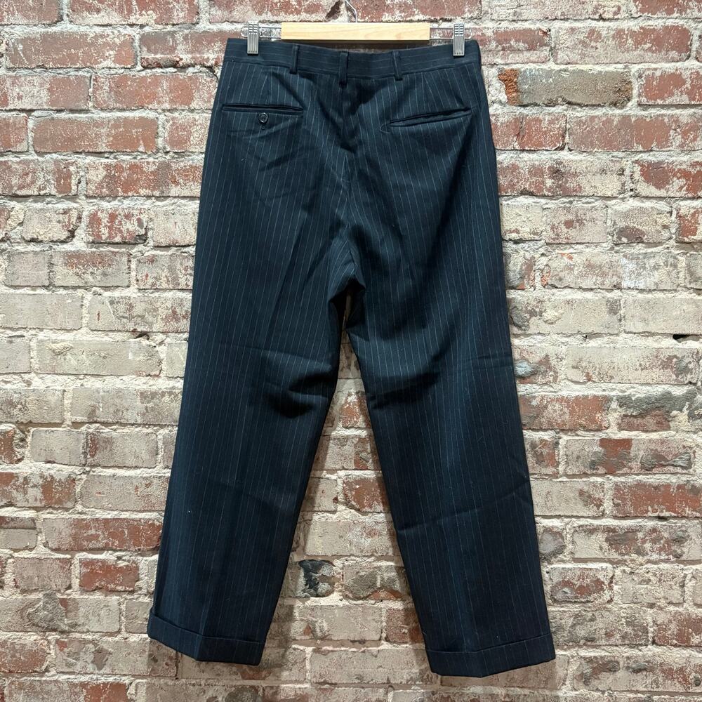 Vintage Burberry High Rise Wool Pinstripe Cuffed Trousers - Size 12 - Picture 7 of 7